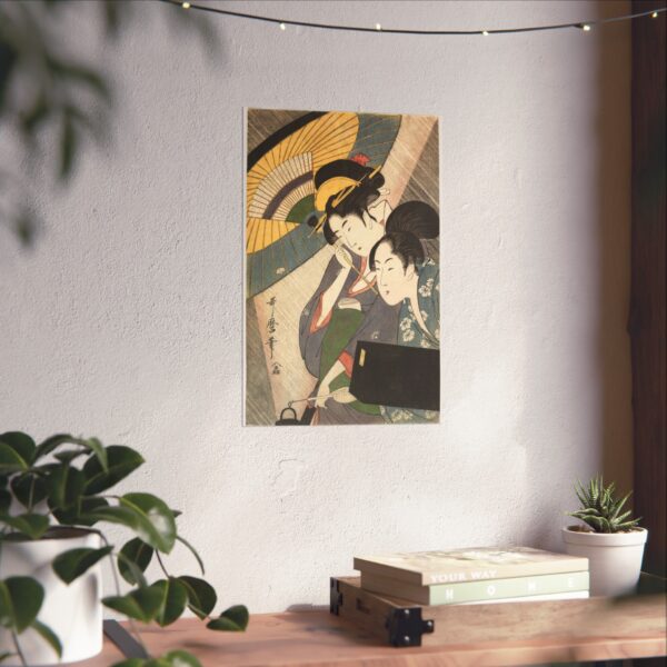 Geisha and Attendant on a Rainy Night - Kitagawa Utamaro (c. 1797) - Japanese Woodblock Poster Print