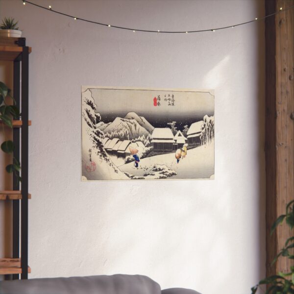 Evening Snow at Kanbara - Utagawa Hiroshige (1833) - Japanese Woodblock Poster Print