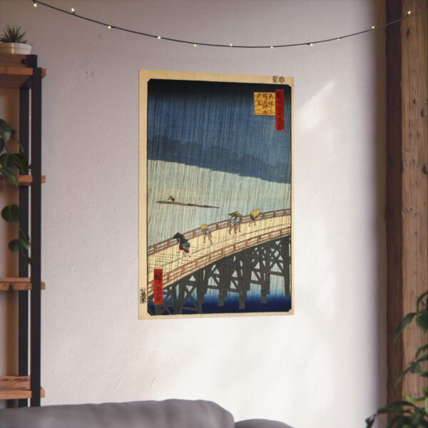 Sudden Shower over Shin-Ōhashi Bridge and Atake - Utagawa Hiroshige (1857) - Japanese Woodblock Poster Print