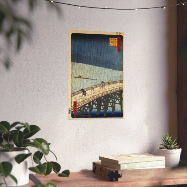 Sudden Shower over Shin-Ōhashi Bridge and Atake - Utagawa Hiroshige (1857) - Japanese Woodblock Poster Print