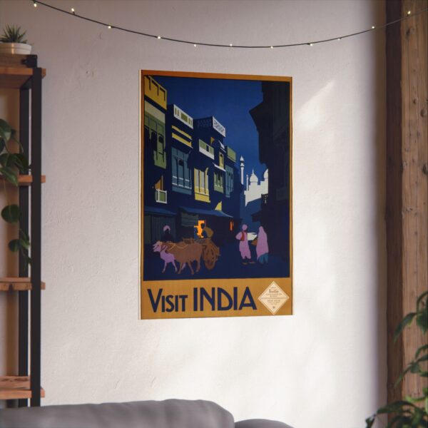 Visit India, A Street by Moonlight - India State Railways Bureau (c. 1920) - Vintage Travel Poster Print