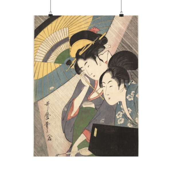 Geisha and Attendant on a Rainy Night - Kitagawa Utamaro (c. 1797) - Japanese Woodblock Poster Print