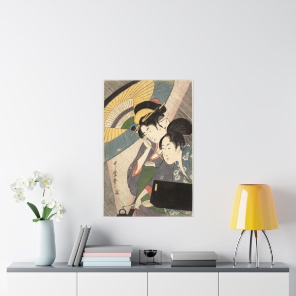 Geisha and Attendant on a Rainy Night - Kitagawa Utamaro (c. 1797) - Japanese Woodblock Poster Print