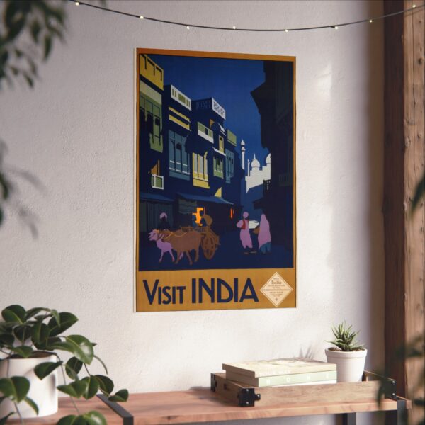 Visit India, A Street by Moonlight - India State Railways Bureau (c. 1920) - Vintage Travel Poster Print