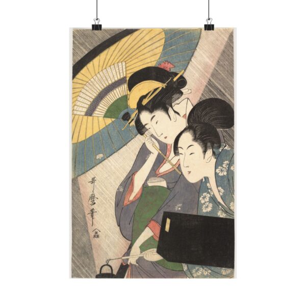 Geisha and Attendant on a Rainy Night - Kitagawa Utamaro (c. 1797) - Japanese Woodblock Poster Print