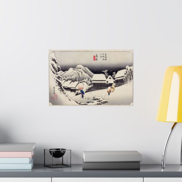 Evening Snow at Kanbara - Utagawa Hiroshige (1833) - Japanese Woodblock Poster Print