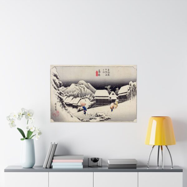 Evening Snow at Kanbara - Utagawa Hiroshige (1833) - Japanese Woodblock Poster Print