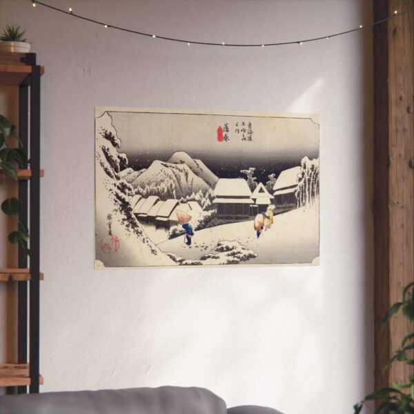 Evening Snow at Kanbara - Utagawa Hiroshige (1833) - Japanese Woodblock Poster Print