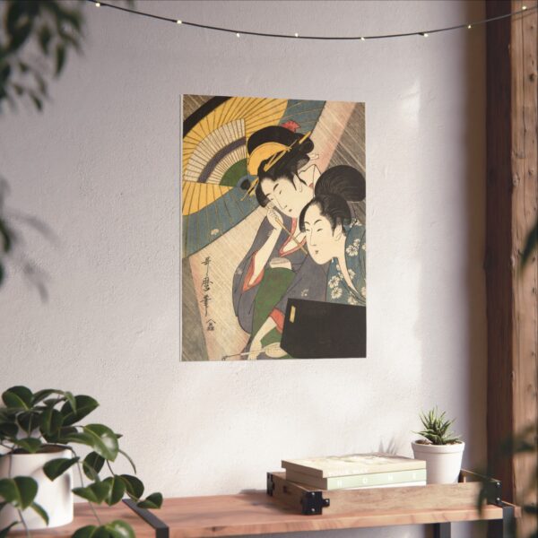 Geisha and Attendant on a Rainy Night - Kitagawa Utamaro (c. 1797) - Japanese Woodblock Poster Print