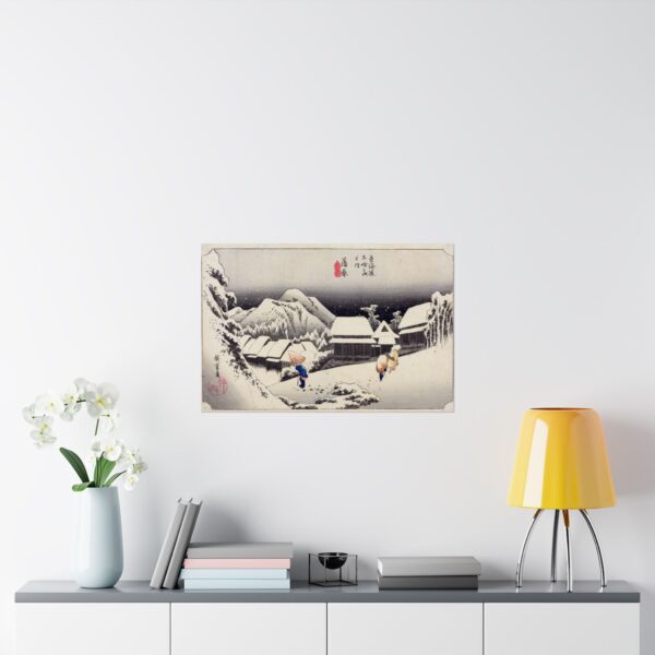 Evening Snow at Kanbara - Utagawa Hiroshige (1833) - Japanese Woodblock Poster Print