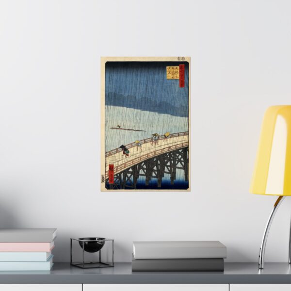 Sudden Shower over Shin-Ōhashi Bridge and Atake - Utagawa Hiroshige (1857) - Japanese Woodblock Poster Print