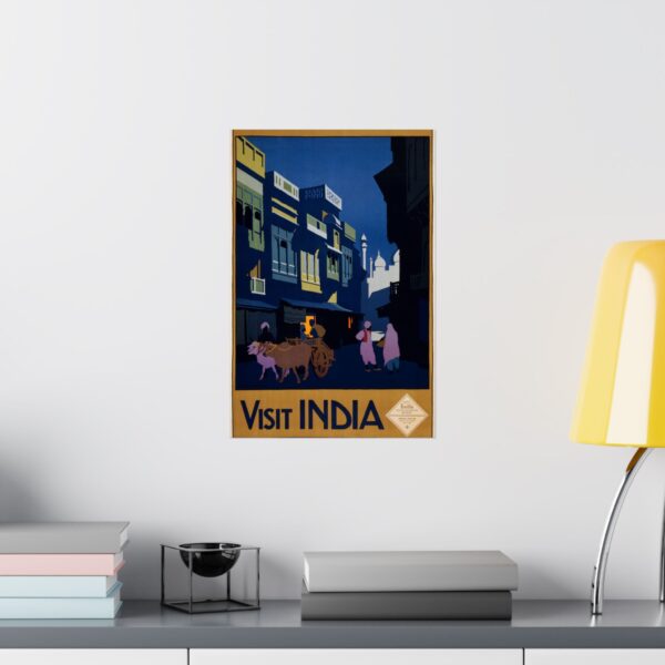 Visit India, A Street by Moonlight - India State Railways Bureau (c. 1920) - Vintage Travel Poster Print